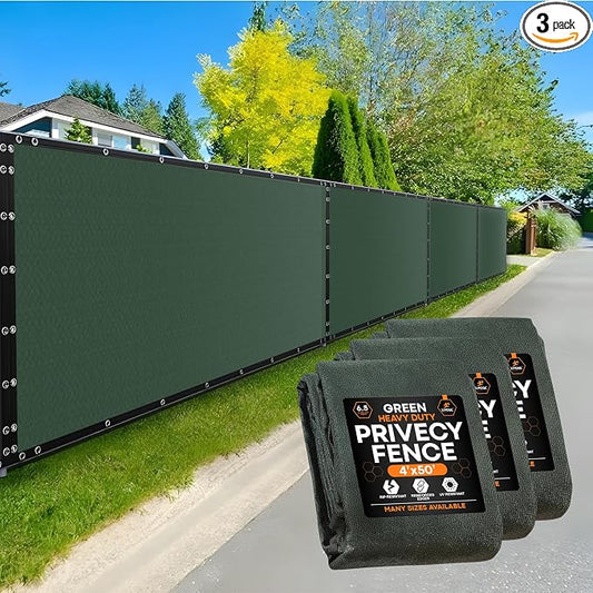 Xpose Safety Privacy Fence Screen 4’ x 50’ (3 Pack) – Heavy Duty Green Mesh with 90% Visibility Block, UV Protection – for Garden, Yard, Nursery, Kennel, Dog Run, Greenhouse