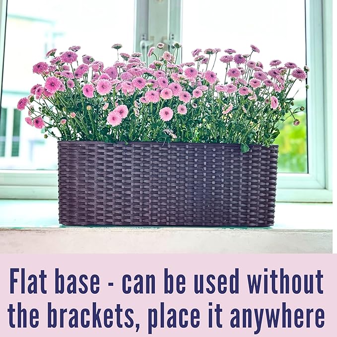 LaLaGreen Deck Railing Planter Box (20 Inch, 4 Pack) Brown Rectangular Window Flower Boxes with Bracket, Self Watering System Hanging Planter Box for Outdoor Plant Container Herb Rail Fence Balcony
