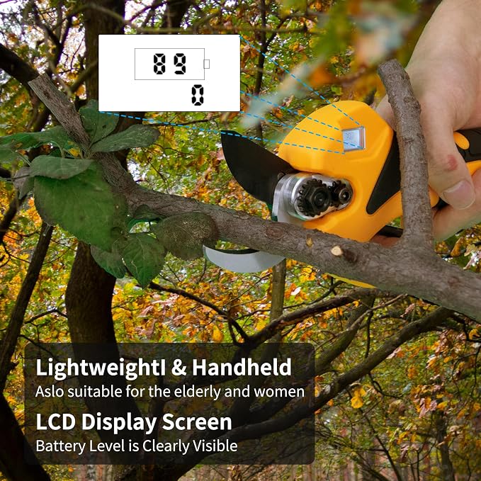 Electric Pruning Shears, Garden Trimmer SK5 Blades, Cutting Diameter 0.98-1.18 inches, Equipped with a 3000mAh Battery Cordless Brushless Motor Branch Cutter for Gardening/Tree Pruning