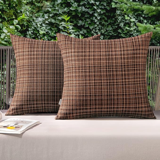 MIULEE Outdoor Waterproof Throw Pillow Covers Decorative Farmhouse Water Resistant Cushion Covers for Tent Patio Garden Couch Sofa Pack of 2, 18x18 Inch Coffee