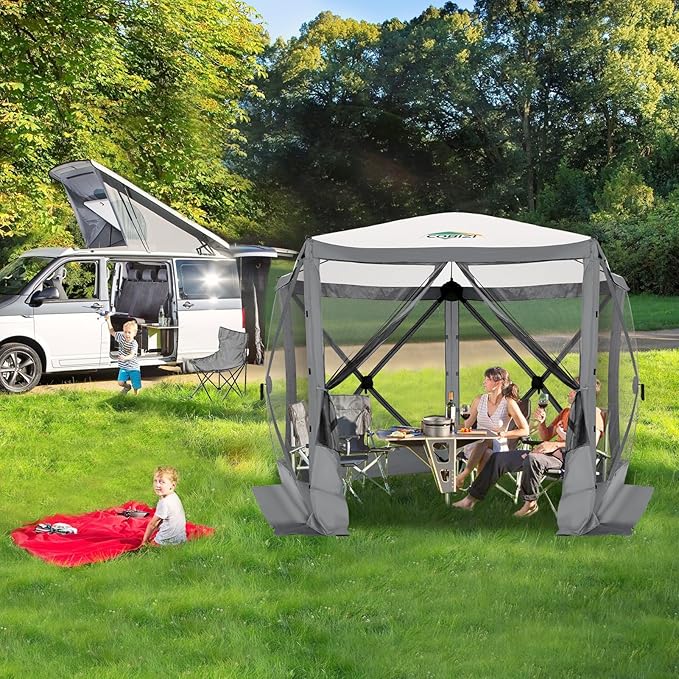 COBIZI 10x10 FT Pop up Gazebo, Popup Canopy Tent,Instant Screened in Gazebos, Waterproof Portable Outdoor Small Screen Tents Sun Shelter,carpas para Patio for Camping, Garden and Backyard,Gray