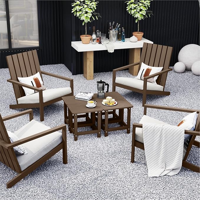 Set of 2 HDPE Outdoor Side Table, Weatherproof Small Outdoor Table for Adirondack, 16.6-Inch Patio Square End Tables for Garden, Backyard, Porch, Deck, Balcony, Poolside (Brown)