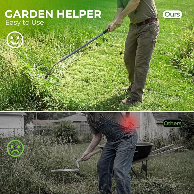 Walensee 48-Inch Grass Whip with Long Handle, Scythe with Double-Edged Serrated Steel Blade, Soft Rubber Grip, Cut Tall Grass and Overgrown Weeds in The Yard, Fields, and Ditches, Black, 1 Pack