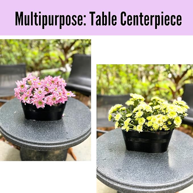 LaLaGreen Outdoor Rail Planter (11.8 Inch, 4 Pack) Black Metal Iron Hanging Flower Pots Deck Railings Fence Buckets Modern Countryside Boho Style Wall Mount Window Box Plant Holder Hooks Porch Decor