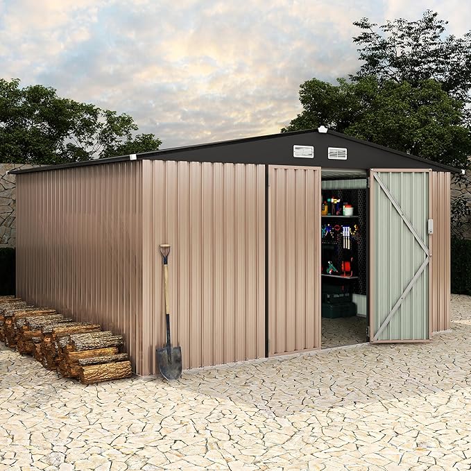 12X10 ft Outdoor Metal Storage Building, Storage Shed with Secure Lockable Door & Air Ventilation System, Premium Metal Tool Shed for Garden, Backyard, Patio, Ideal for Lawn Equipment & Tools