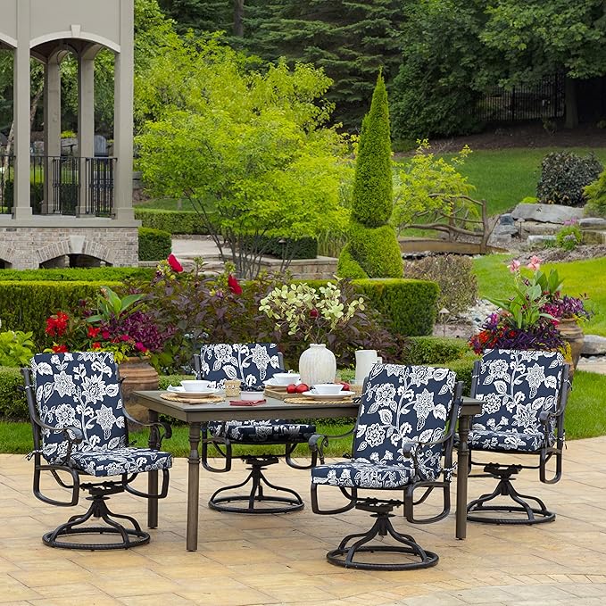 Arden 2-Pack Outdoor Patio Dining Chair Cushion, 20x44, Rain-Proof Seat Pad, Fade-Resistant Outdoor Cushion Sapphire Blue Ashland Jacobean
