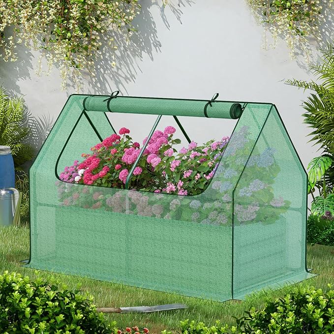BPS Raised Garden Bed Set, 4x2x1 FT Metal Bottomless Flower Bed with PE Cover for Outdoor Planting, Green