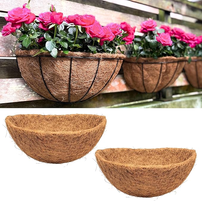 LaLaGreen 16" (2 Pack, Half Round) Coco Liners for Wall Planter Outdoor Plants – Medium Coir Fiber Replacement for Window Box, Hanging Basket, Holder-Also Available in 10/12/16’’ & Different Shapes