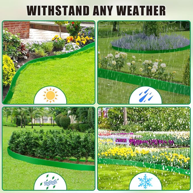 Landscape Edging Border - 4” x 100’ Tall Edging for Landscaping with 60 Stakes, 0.15" Thick No Dig Lawn Edging for Garden Border, Flexible Flower Bed Edging Borders for Yard, Terrace Board