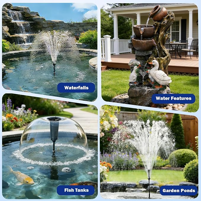 Antfraer 120W Solar Pond Pump, 1600GPH Solar Water Fountain Pump with Dual Solar Panel, 3 Spray Nozzles, Dry-Run Protection,Solar Water Pump for Large Pond, Koi Pond,Garden Waterfall Water Features