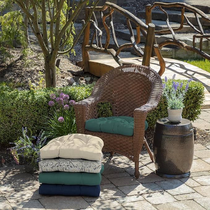 Arden Indoor/Outdoor Rocking Chair Or Wicker Chair Cushion, 2-Pack, 20 x 18, Water Repellent, Rain Proof, Fade Resistant Cushion for Rocking Or Rounded Back Chair Peacock Blue Green Texture