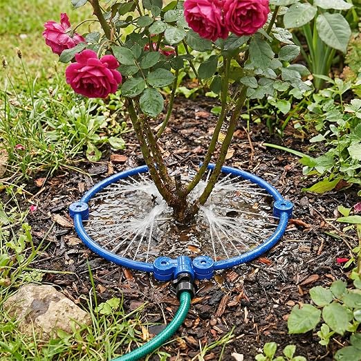 2Pcs 360° Tree Water System Tree Watering Ring 13 Inch Circle Sprinkler and Irrigation System Targeted Water with Y Hose Splitter for New Tree Outdoor Plants Raised Garden Beds Shrubs (Blue, Small)