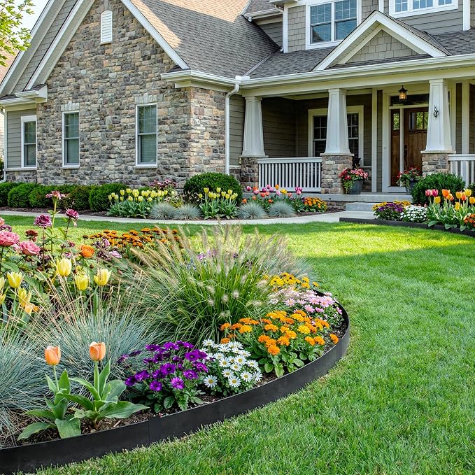 20ft.Metal Landscape Edging 6 Pack 6 inch,Steel Garden Edging with a Pair of Gloves and 7 Stakes, Galvanized Steel Landscape Edging for Fence, Yard Pathway, Flower Beds (40" L x 6" H Each, Black)