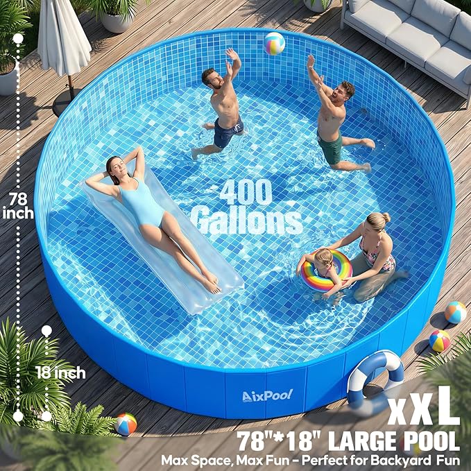 2026 Large Foldable Pool,Non-Inflatable Pool for Adult,Foldable Swimming Pool,Plastic Kiddie Portable Pool,Collapsible Kid Pool for Backyard,Oversized Easy Setup Family Pool for Adult,6.5FT