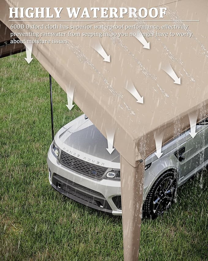 10 X 20 Ft Canopy Replacement Cover Heavy Duty Waterproof UV & Tear Resistant Car Tarp Canopy Tent Garage Top Shelter Oxford Cover with Ball Bungees (Frame is Not Included)