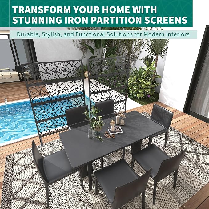 Metal Privacy Screen Outdoor - 71"x46" Freestanding Privacy Panels for Patio, Deck, Lawn & Garden, Weather-Resistant Rustproof Room Divider with Stand