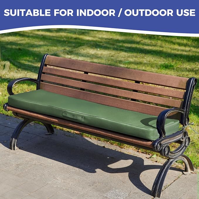 IPYNBAP Outdoor Bench Cushions for Outdoor Furniture, 48x18x3 Inch, Waterproof Bench Pillow, Fade Resistant Long Bench Seat Pads for Garden, Indoor, Porch Swing, Army Green