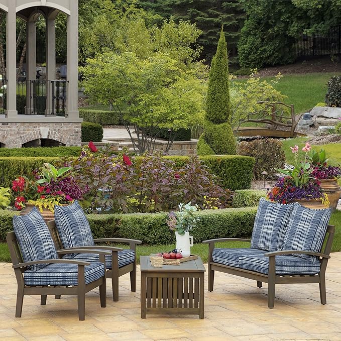 Arden Outdoor Deep Seat Cushion Set (4-Pack), 22 in x 24 in, Weather-Proof, Rain-Proof, Fade Resistant Patio Cushion for Chair, Sofa, and Couch Blue Shibori Stripe