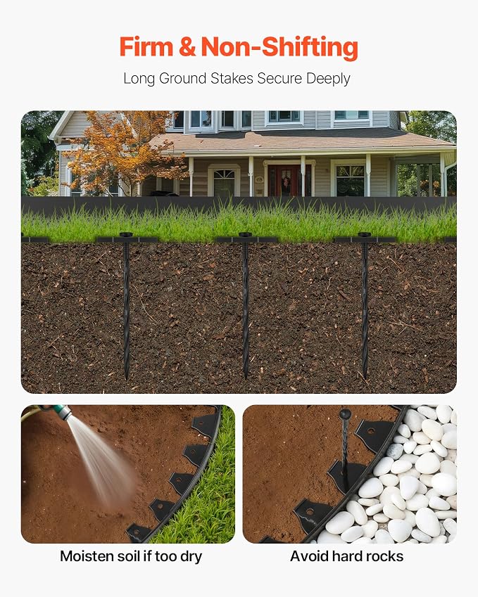 VEVOR Landscape Edging Border, 10Pcs 6 ft x 1.6 in Plastic Garden Edging with 60 Spikes, Sun-Resistant Flowerbed Borders, DIY Layout, No Dig Garden Edger Border Divider for Lawn Edgings for Yard