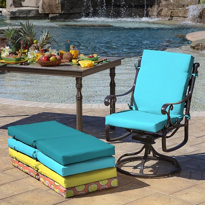 Arden Outdoor Patio Dining Chair Cushion, 20x44, Rain-Proof Seat Pad, Fade-Resistant Outdoor Cushion Pool Blue Leala