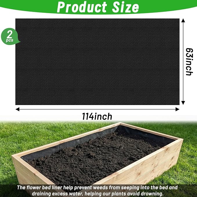 63 * 114IN Raised Garden Bed Liner, 2Pcs Non Woven Fabric for Large Veg Trough, Cuttable Plant Liner Keeps Soil Contained & Water Drainage for Outdoor Planter Veg Trough