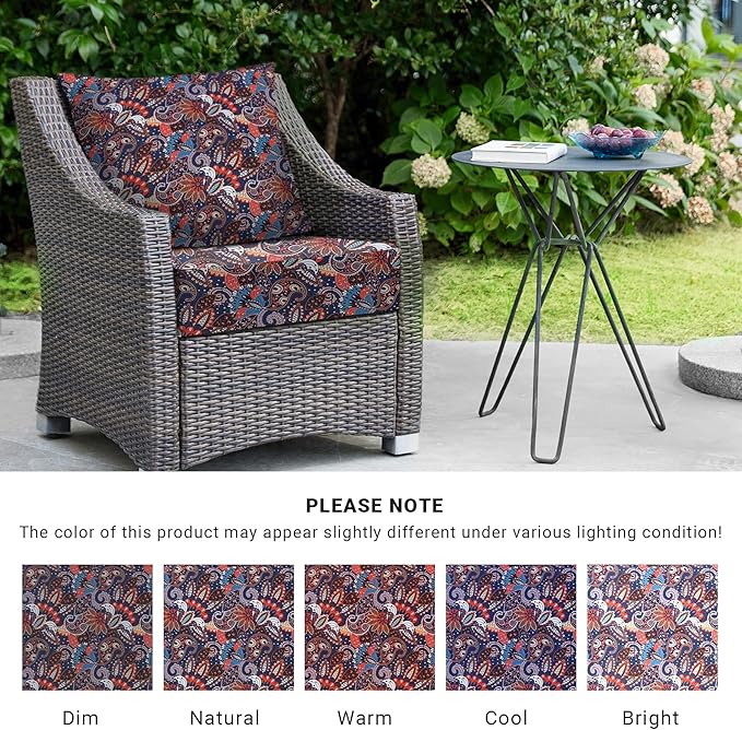 Outdoor Cushions for Patio Furniture,Outdoor Seat Cushion Set 24 x 24 x 5.75 Inch,Waterproof & Fade Resistant Outdoor Chair Cushions,Deep Patio Chair Cushion with Removable Cover,Artistic Floral