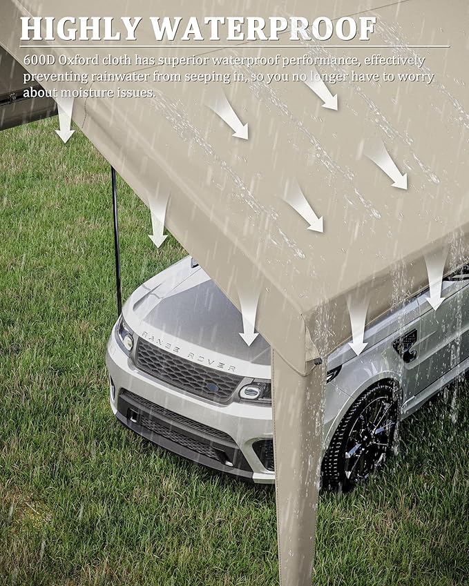 Carport Canopy Replacement Cover 12x20 Heavy Duty Outdoor Portable Car Canopy Oxford Waterproof UV & Tear Resistant Garage Canopy with Ball Bungees (Frame is Not Included)