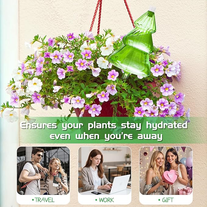 12 oz Large Plant Watering Globes, Glass Self Watering Globes, Unique Christmas Tree Self Watering Planter Insert, Vacation Plant Watering Devices, Automatic Watering Bulbs (Large-4 Pack)