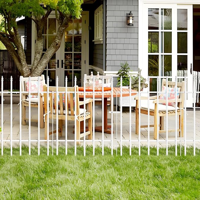 Thealyn Metal Garden Fence 36" H x 28" W, 5 Panels (4 Panels + 1 Gate), Total 11.6 feet, Metal Border Folding Fence, Landscape Fencing Dog Fence Pet Fence for Flower Bed, Yard, Animal Barrier (White)