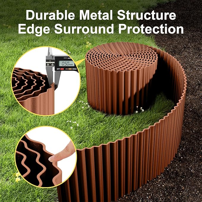 Land Guard Corrugated Garden Edging Border, 12"×25' Landscape Paver Edging, Tall Landscape Edging, Fence for Garden, Flower Bed, Lawn and Landscape Edging (Red Rust)