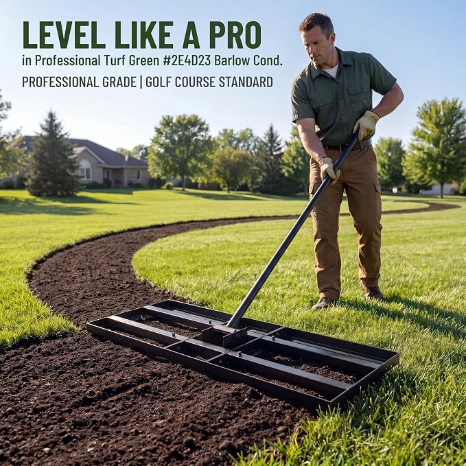 Lawn Leveling Rake - 35 x 10 Large Rake for Soil, Heavy Duty Yard Leveling Rake, 6.5FT Long Handle, 2mm Thickened Stainless Steel Lawn Leveler, Wide Ground Leveling Tool for Dirt and Sand, with Gloves