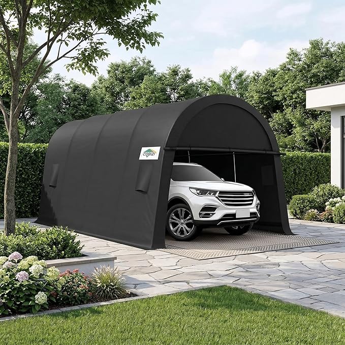 COBIZI Carports 10x20 Heavy Duty Car Canopy Garage with Removable Doors & Vents, Galvanized Frame Portable Carport Canopy Outdoor Storage Shelter with All-Season Tarp for Car Boat Truck Upgrade 2.1