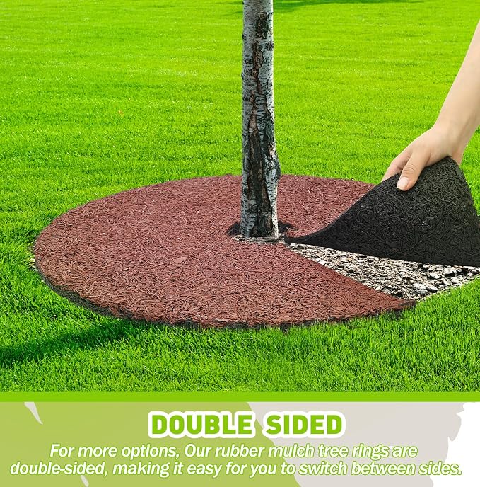 Peryiter 3 Pcs Double Side Rubber Mulch Tree Ring Heavy Duty Rubber Mulch Mat Tree Protector Weed Barrier Mats Reversible Round Root Ring for Prevent Weed Grass Animal Dig(30 Inch,Brown and Black)