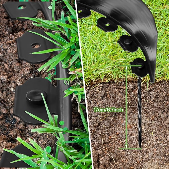 Sasylvia 6'' x 50' Landscape Edging Kit Plastic Garden Edging Border Include 45 Anchoring Spikes for Lawn Garden Grass Yard Home School, Black
