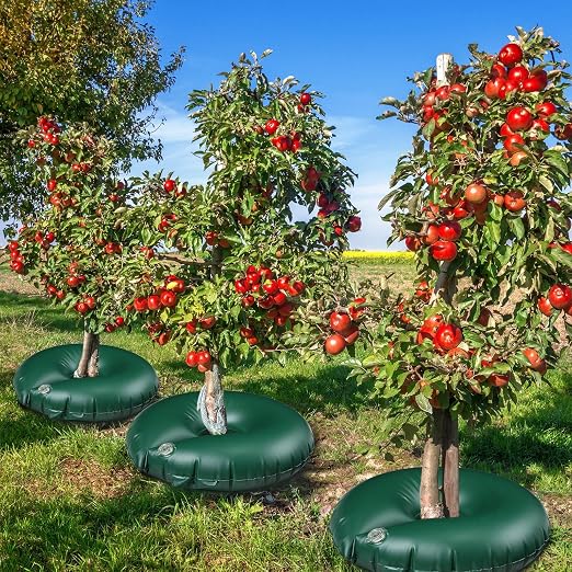 TaoBary 4 Pcs 10 Gallon Tree Watering Ring Bag Slow Release Watering Bag Deep Root Automatic Drip System PVC Drip Irrigation Pouch Donuts for Newly Planted Multi Trunk Trees Shrubs (Green)