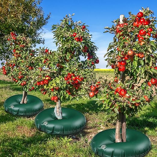 TaoBary 2 Pcs 10 Gallon Tree Watering Ring Bag Slow Release Watering Bag Deep Root Automatic Drip System PVC Drip Irrigation Pouch Donuts for Newly Planted Multi Trunk Trees Shrubs (Green)