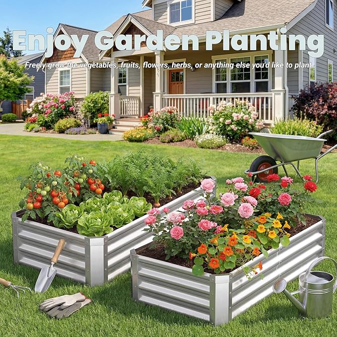 2Packs 4x2x1 FT Galvanized Raised Garden Beds Outdoor, Planter Raised Beds for Gardening, Vegetables, Flowers, Metal Garden Box, Deep Plant Flower pots Outdoor
