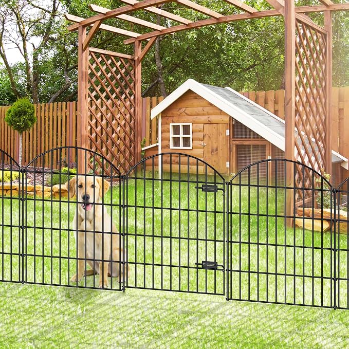 FOREHOGAR Metal Garden Fence with Gate 36in (H) x 11.7ft (L), 1 Gate+ 4 Panels Dog Fence Border Fence Animal Barrier, No Dig Garden Fencing for Yard Flower Bed Lawn Patio Outdoor, ECG3505, Black