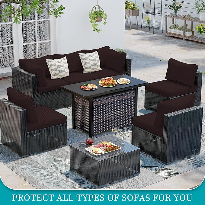 BIETYONE 14 Pcs Stretch Patio Cushion Covers,for Outdoor Couch Covers Replacement,Patio Slipcovers Couch Cover,Washable Furniture (Coffee,Only)