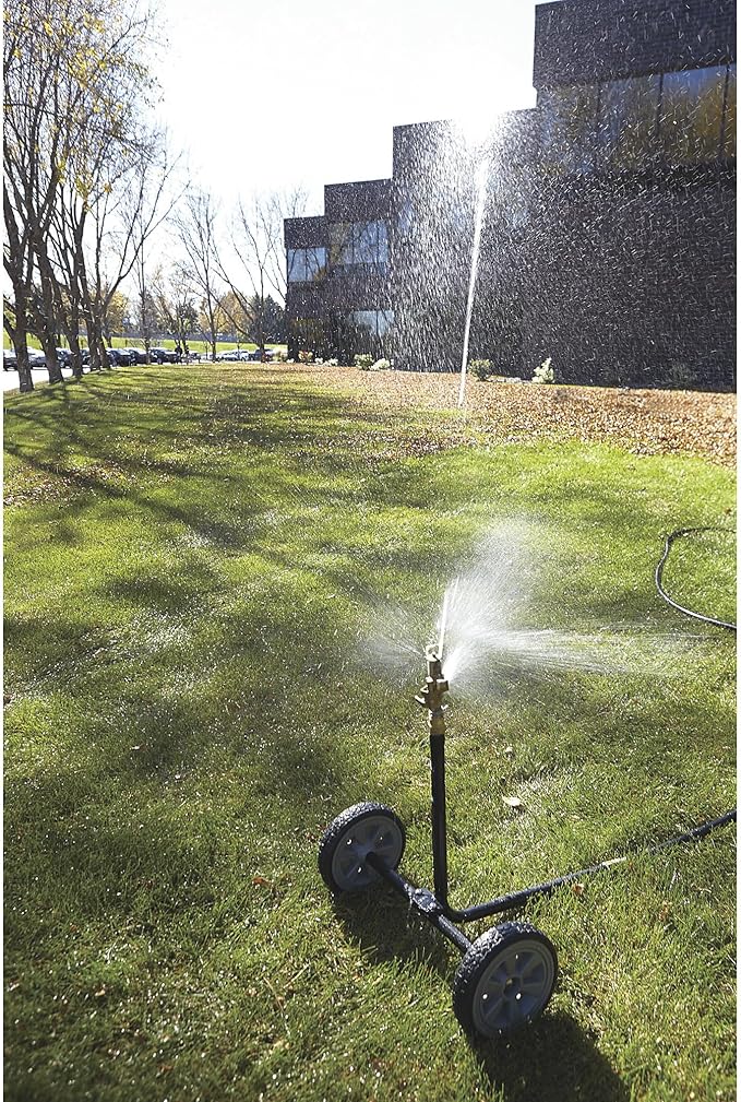 Strongway Wheeled Sprinkler, 3/4 in. Brass Head with 2 Nozzles, 100 Ft. Diameter Coverage, 7800 Sq. Ft., 6-10 GPM, 8 in. Poly Wheels, Adjustable Full and Partial Circle, for Lawn and Garden
