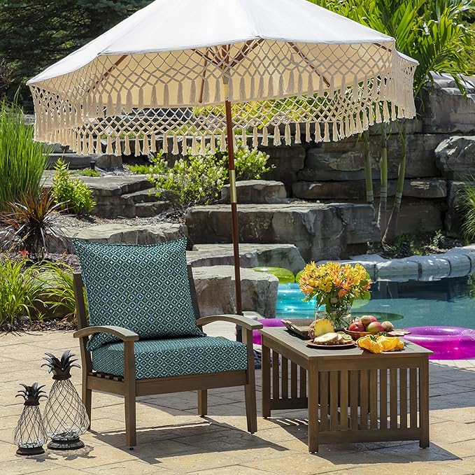 Arden Outdoor Foam Deep Seat Cushion Set (2-Pack), 24x24, Premium High-Density Foam, Never Flattens, Weather-Proof for Patio Chair Sofa Couch, Alana Tile