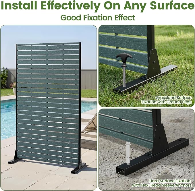 Outdoor Privacy Screen 60" H HDPE Decorative Freestanding Privacy Panel, Sandblasting Louvered Privacy Screens with Stand, Weather-Resistant Panel for Patio, Balcony, Backyard(5 Panels)
