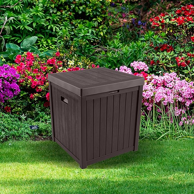 Outdoor Storage Box - 50 Gallon Deck Box for Pool Accessories or Patio Furniture Cushions - Deck Boxes Outdoor Waterproof Fade-Resistant Package Delivery Boxes for Outside by Pure Garden (Coffee)