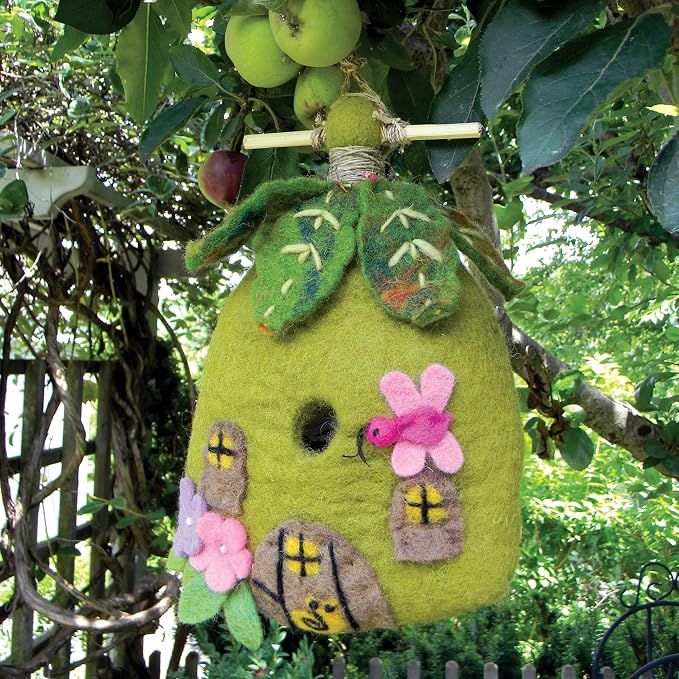 Global Crafts Birdhouse - Fairy House, Rustic, Handcrafted - 8.5 x 6.5 in - Wool