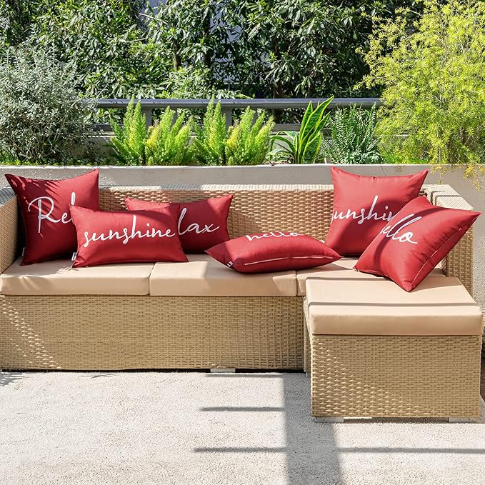 MIULEE Outdoor Waterproof Throw Pillow Covers Set of 2 Relax Decorative Outdoor Square Pillowcases for Chair Patio Garden Couch Tent Balcony Sofa Red 20x20 Inch