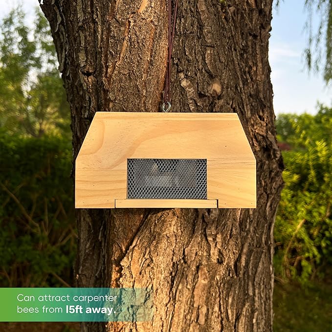 Carpenter Bee Trap for Outside, Leaning Tower Nature Hanging Wood Boring Bee Trap for Outdoor Insect Trap