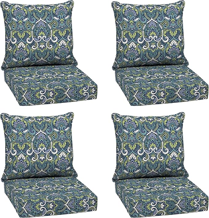 Arden Outdoor Deep Seat Cushion Set (4-Pack), 24 in x 24 in, Weather-Proof, Rain-Proof, Fade Resistant Patio Cushion for Chair, Sofa, and Couch Sapphire Aurora Blue Damask