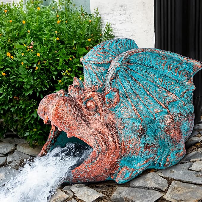 Teaeeno Gargoyle Gutter Downspout Extension, Gothic Statue Gutter Downspouts Extension, Funny Animal Garden Splash Block Outdoor Sculpture, 3"×4" Rain Gutter Downspout Splash Block(Blue)