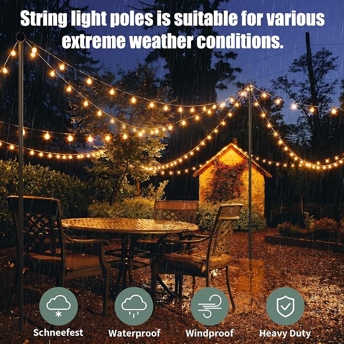 String Light Poles for Outside 4 Pack, 10.5 Feet Outdoor String Lights Poles for String Lights, Backyard Patio Light Poles for Bistro Party Wedding, Metal Outdoor String Light Pole