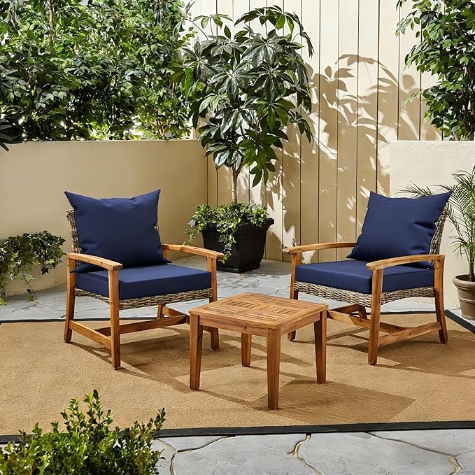 COZEER Patio Chair Cushions 24x24 Inch, Waterproof Fade Resistant Outdoor Cushions for Patio Furniture, Edge Binding Design with Handle, Adjustable Straps & Hook and Loop Fastener